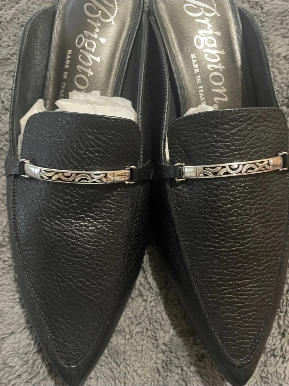 NWT’S:  Brighton Escape Black Pointed, Leather Mule with Silver-Tone Detail - Picture 4 of 5